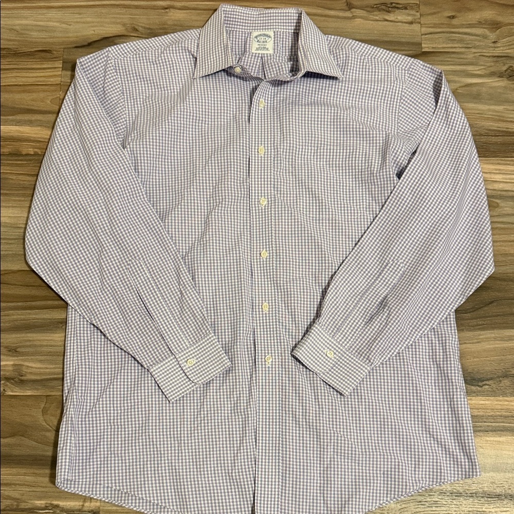 Brooks Brothers Mens Regent Button-Down Shirt Purple Checkered Men’s Sz. 17-34
